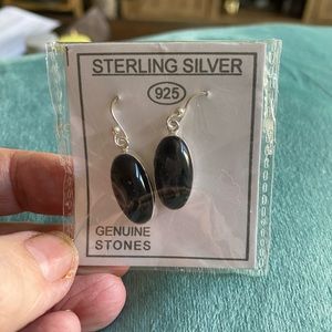 Sterling silver and black stone earrings